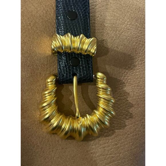 KLEINBERG SHERRILL Gold Tone Buckle with Black Snake Pattern Strap- Medium Large main image 7